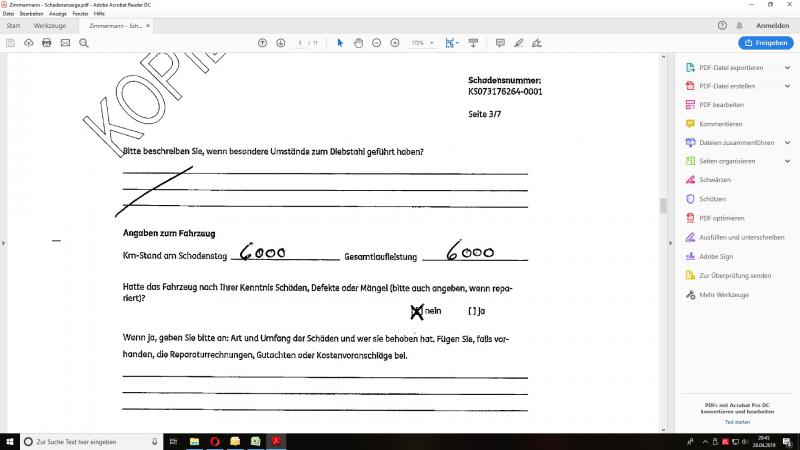 komplette Schadenanzeige liegt als pdf vor.