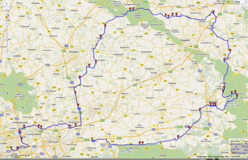 423 km etwas länger geworden, wegen &quot;Kartoffelhaus-Umweg&quot; :)  das wird übrigens jetzt einn geflügeltes Wort, so wie &quot;Mitte-Durchfahrer&quot;